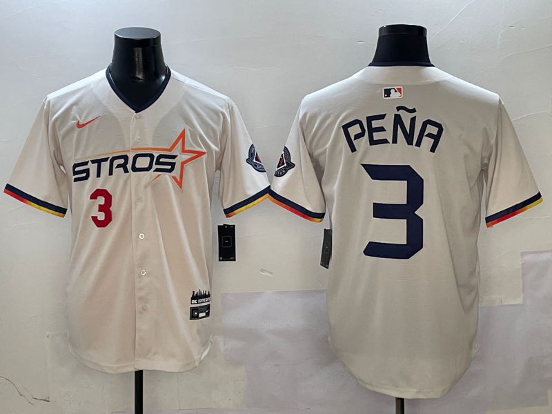 Men Houston Astros #3 Pena Cream Three generations Joint Name 2025 Nike MLB Jersey style 41110->houston astros->MLB Jersey